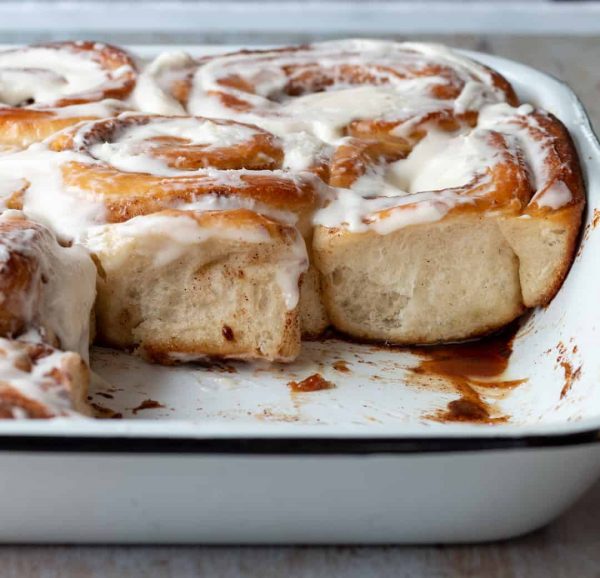 cinnamon rolls in a baking tray