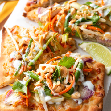 Thai Flatbread Chicken Pizza with Crunchy Thai Slaw